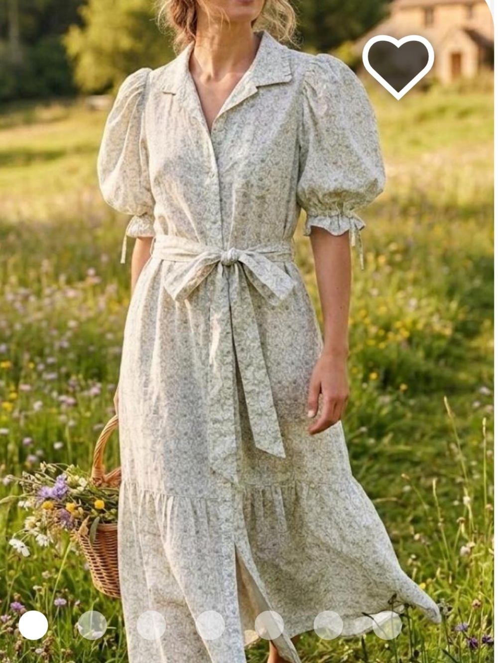 Light Sage Floral Maxi Dress with Puff Sleeves and Tie Waist